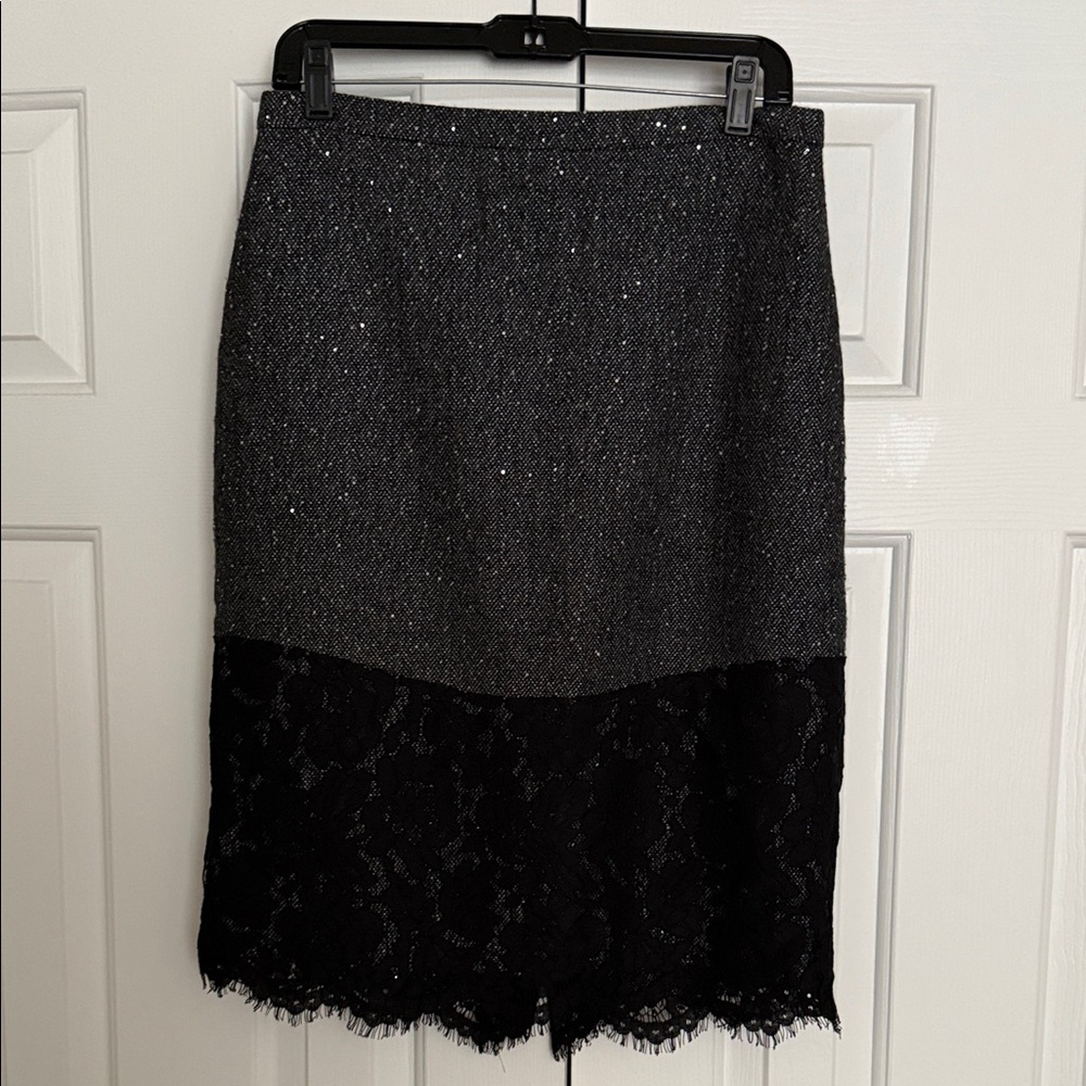 J. Crew Black and Gray Lace Pencil Skirt